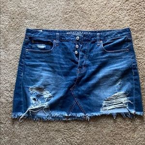 Denim, distressed skirt